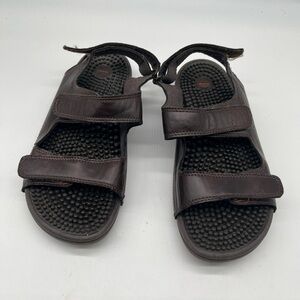 Kenkoh Women’s Brown Leather Massage Sandals Sz 9 Hook & Loop Comfort Slide